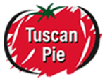 A tomato with the words " tuscan pie ".